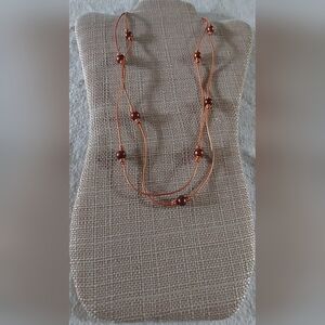 Handmade Brown Peacock Pearl And Metallic Orange Necklace